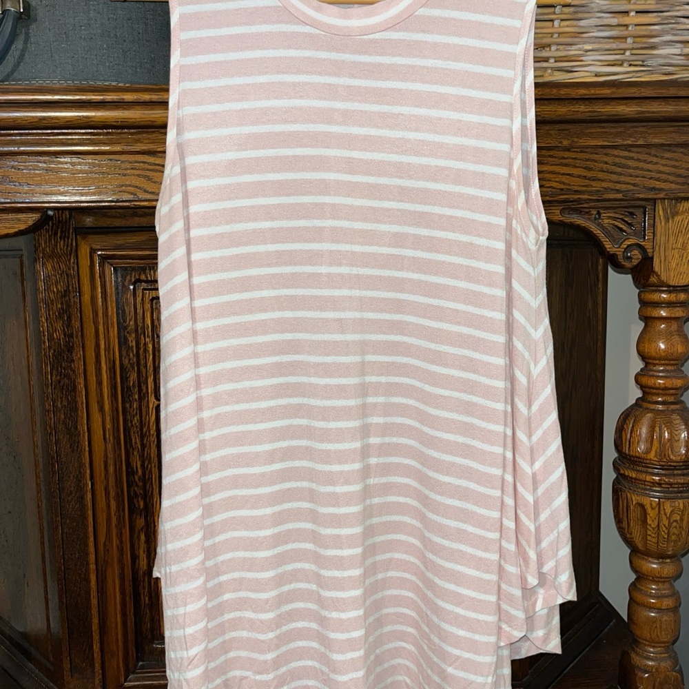 Lane Bryant Pink and White Striped Sleeveless Tunic